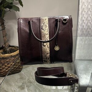 Brahmin Genuine Smooth Croc and Snake Print Accent Satchel Bag